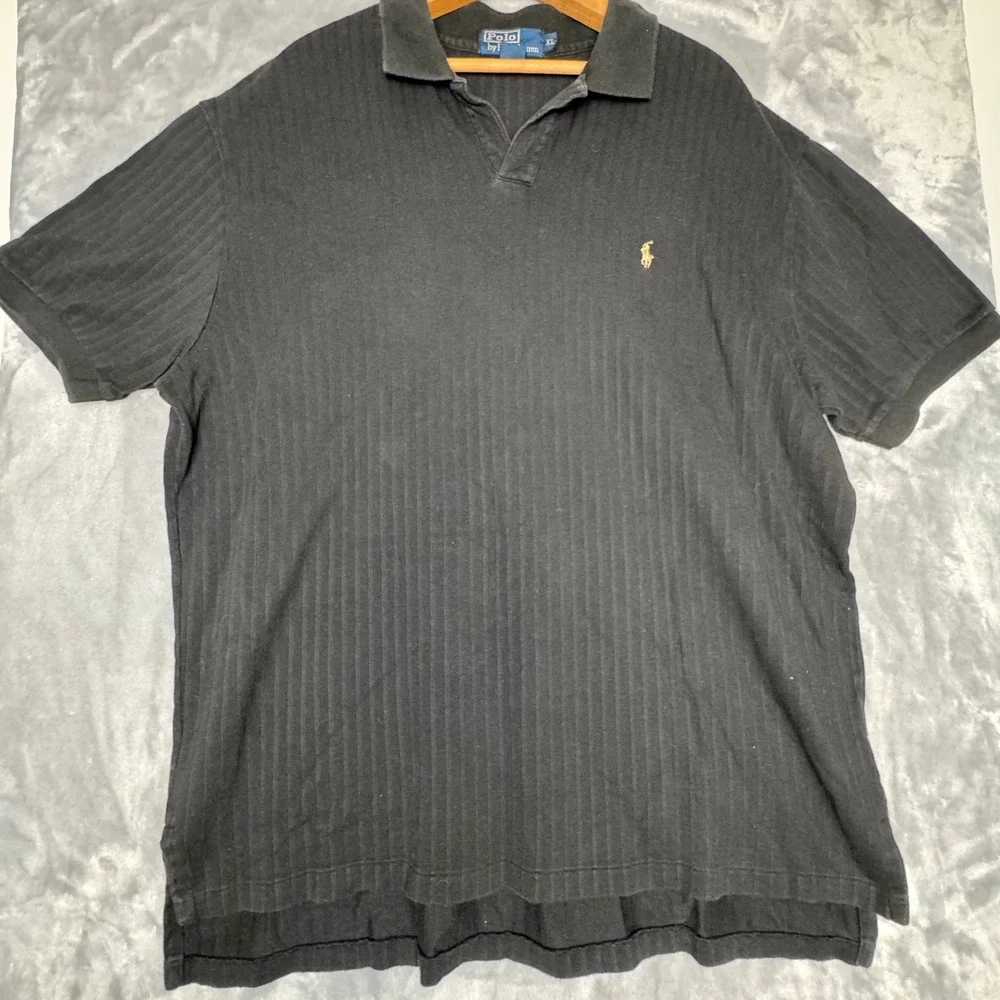 Ralph Lauren Mens XL Black Ribbed V-Neck Short‎ Sleeve Polo Shirt Cotton Vintage